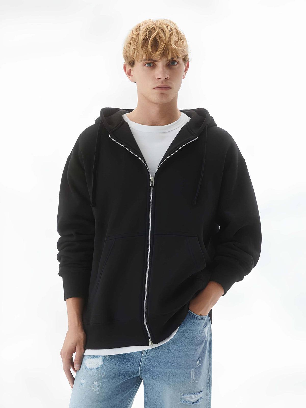 Black full sleeve monochrome cozy cut sweatshirt for men