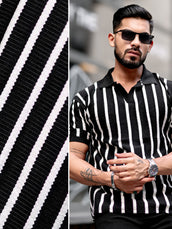 Popcorn Knit Black Polo Half Sleeve T-Shirt
