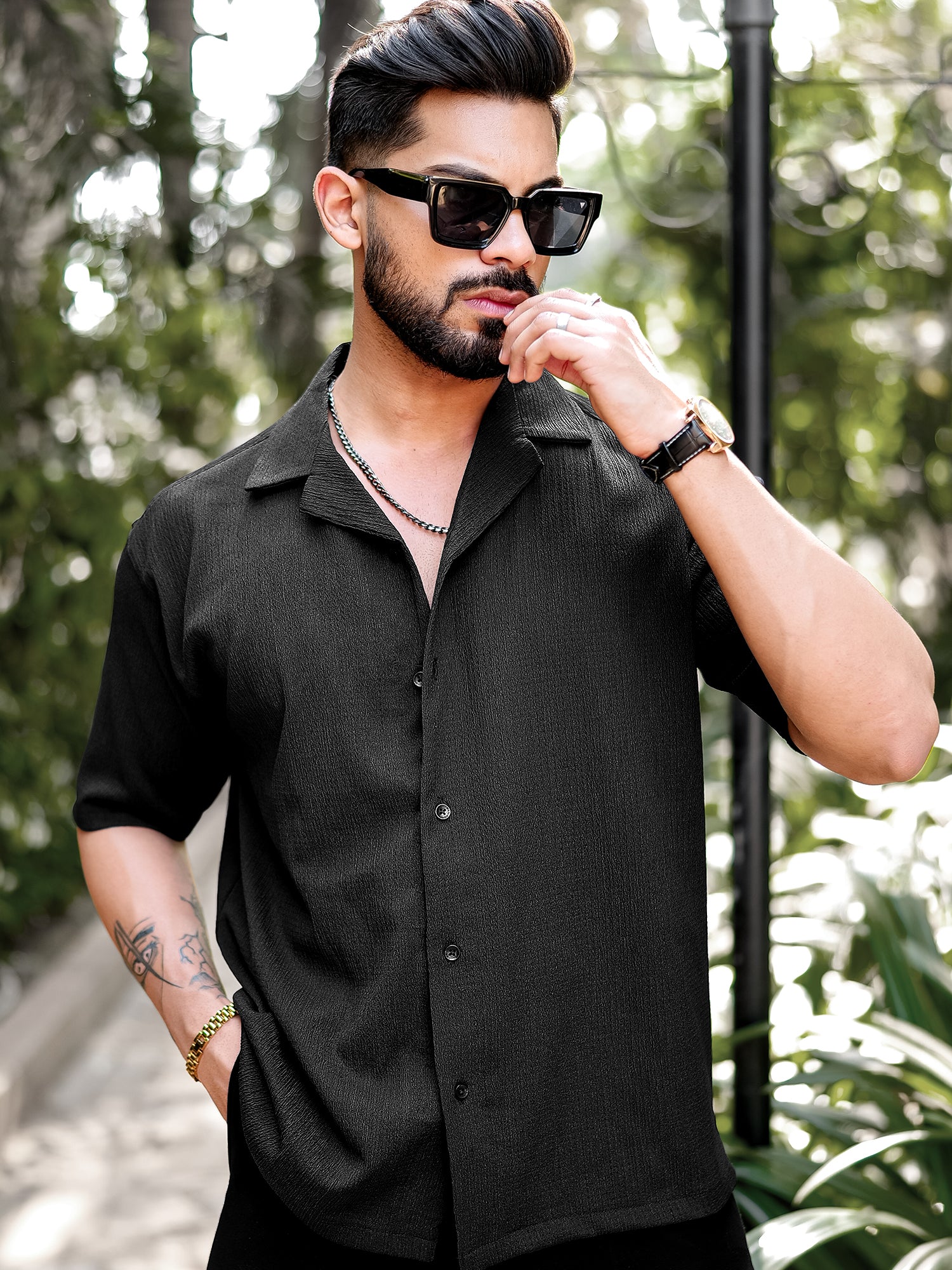 Bubble Black Half Sleeve Shirt