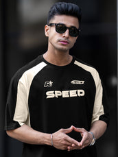 Speed Black Raglan Half Sleeve T-Shirt