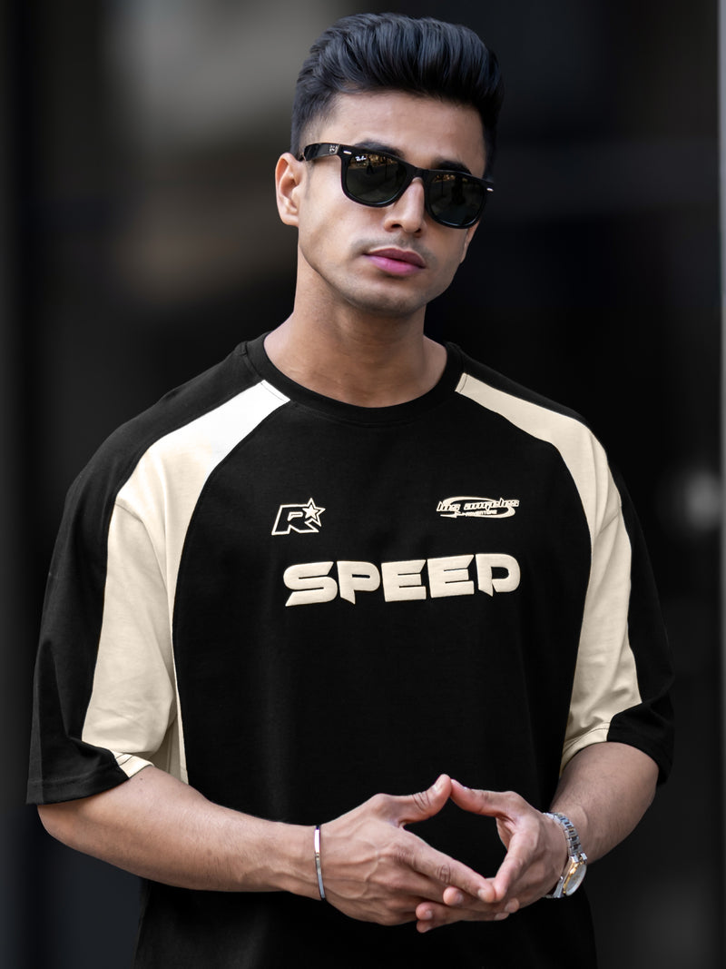 Speed Black Raglan Half Sleeve T-Shirt