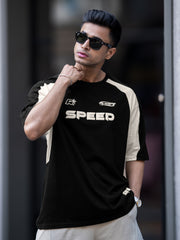 Speed Black Raglan Half Sleeve T-Shirt
