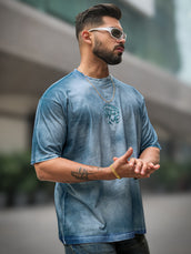 Acid Spray Blue Half Sleeve T-Shirt
