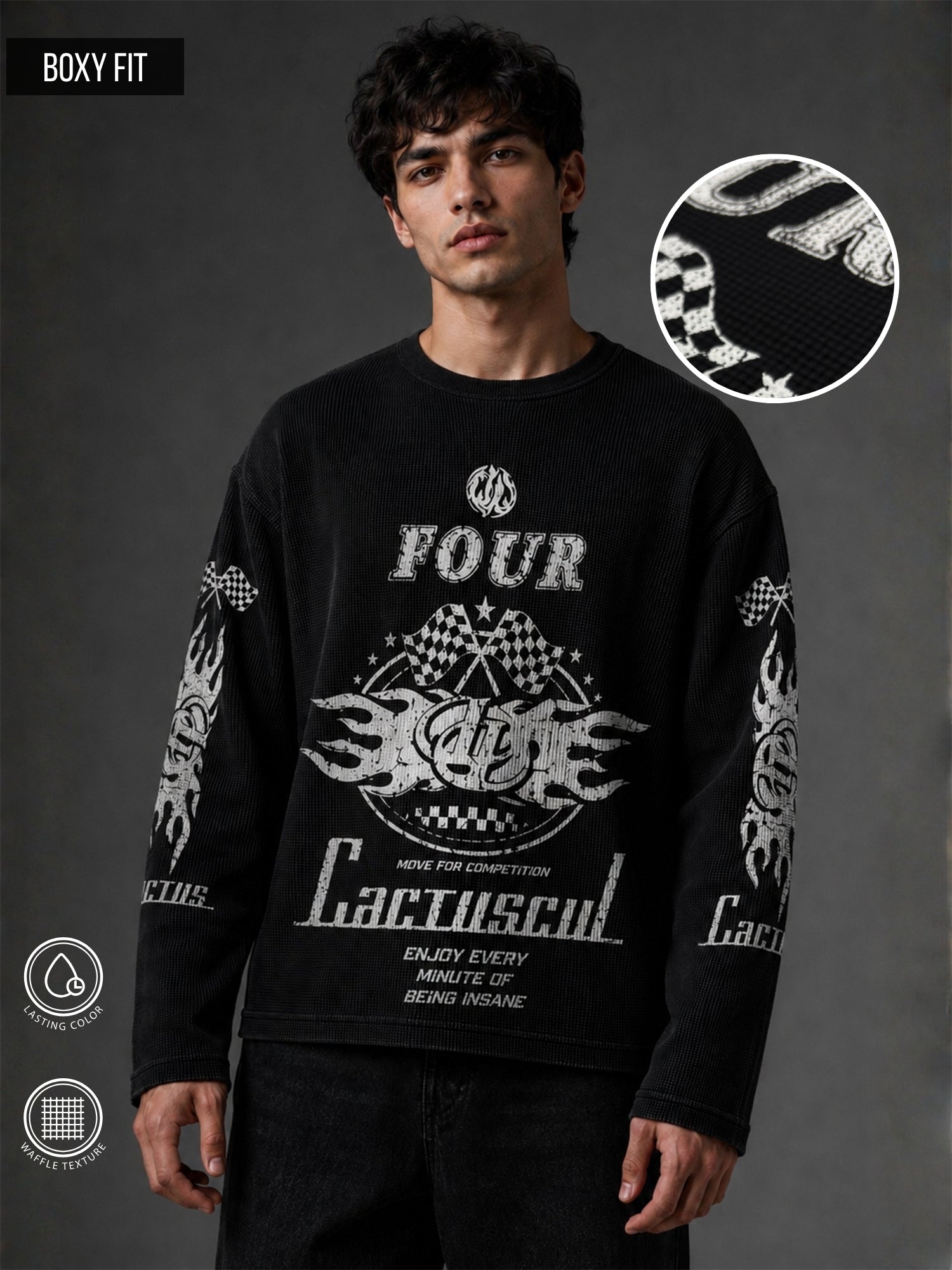 Black Waffle T-Shirt for Men - Full Sleeve – ManiacLife.com