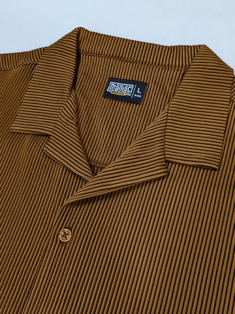 Stripe Textured Brown Half Sleeve Shirt