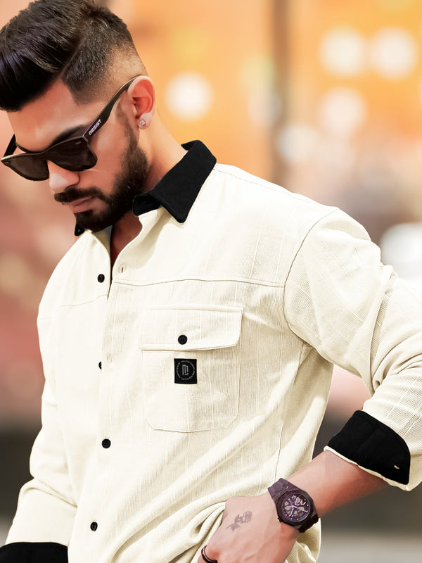 Cream full sleeve brooklyn knit shirt for men