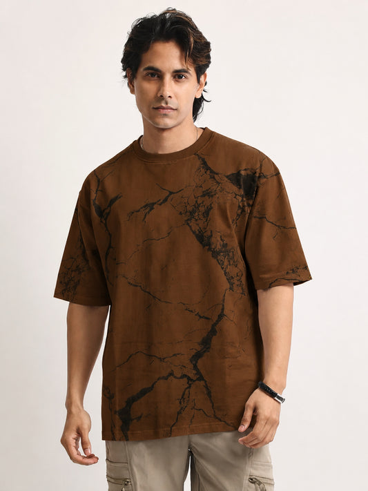 Strom Spray Print Brown Half Sleeve T-Shirt