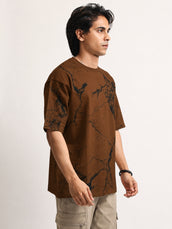 Strom Spray Print Brown Half Sleeve T-Shirt