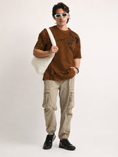 Strom Spray Print Brown Half Sleeve T-Shirt