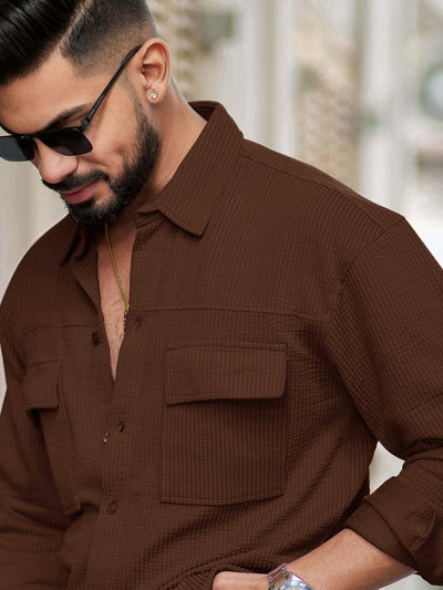 Elliot Cargo Knit Brown Lycra Full Sleeve Shirt