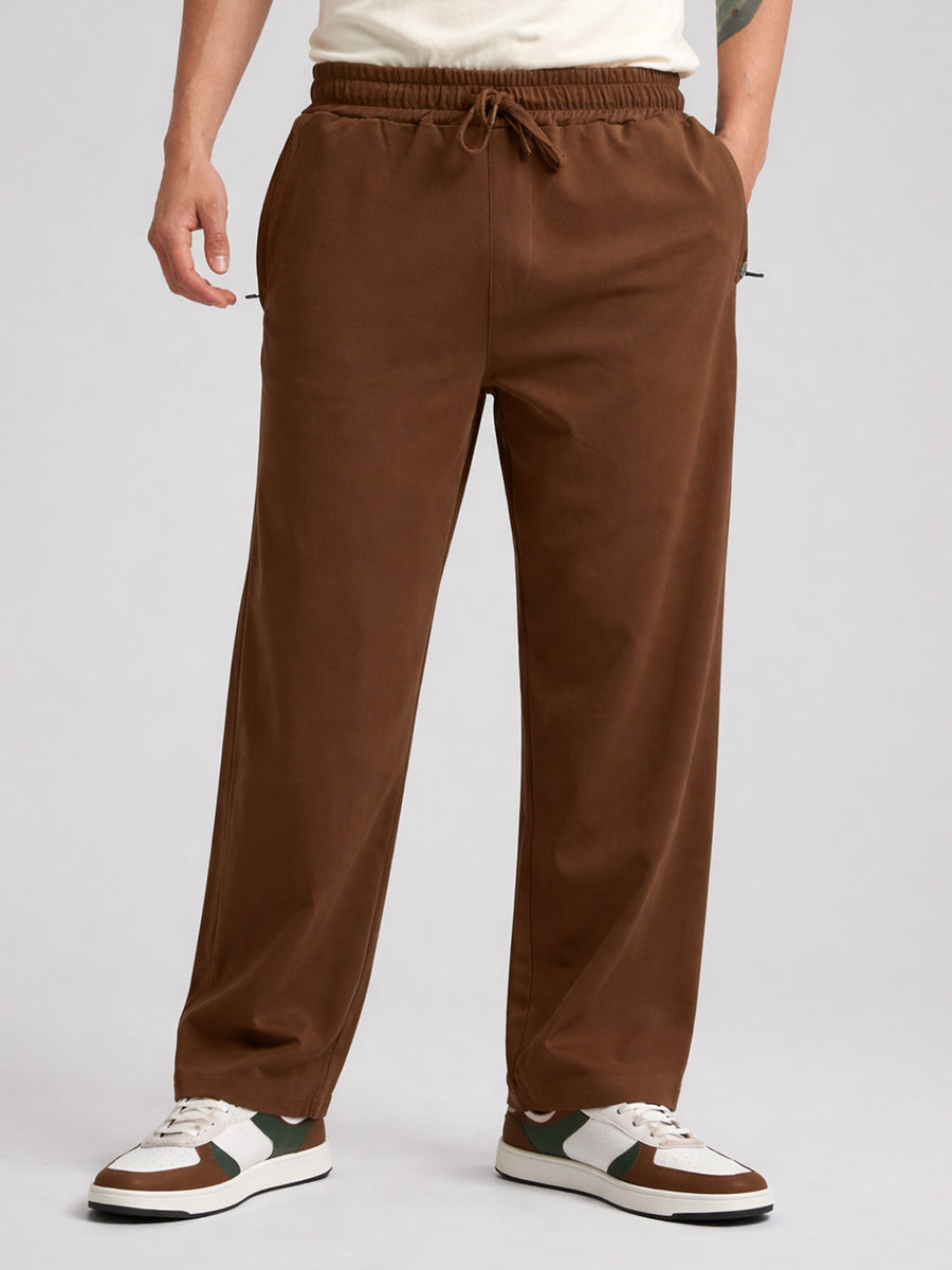 Brown canvas baggy track pants for men - view 3