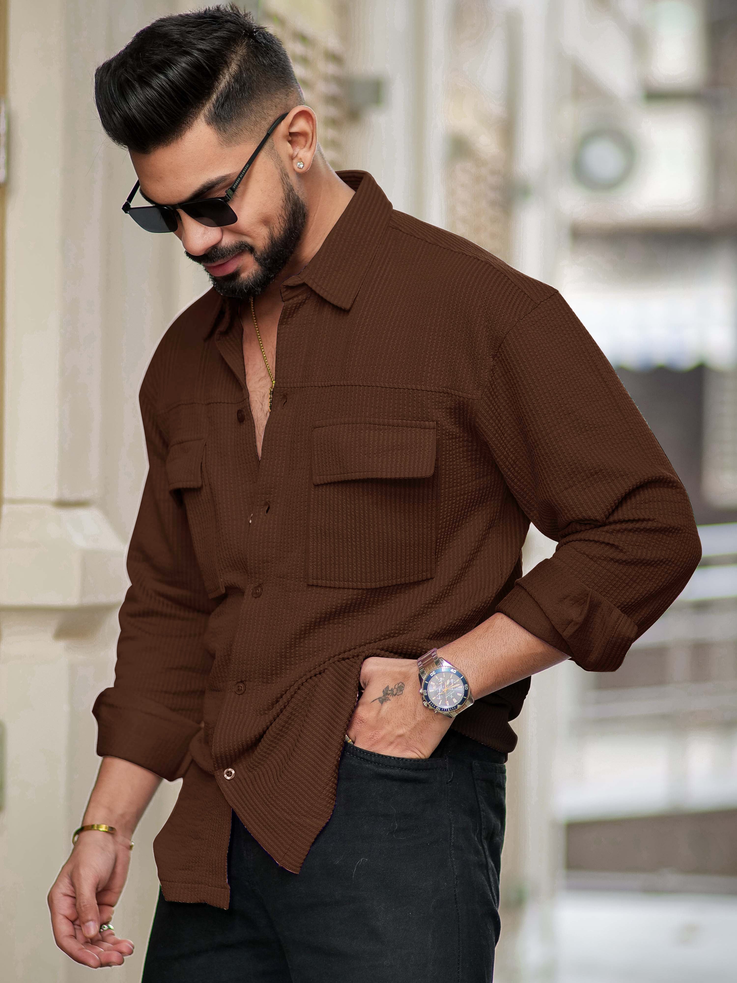 Elliot Cargo Knit Brown Lycra Shirt