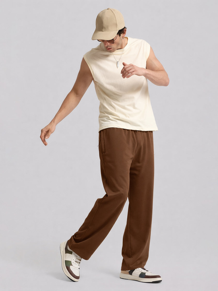 Brown canvas baggy track pants for men - view 6