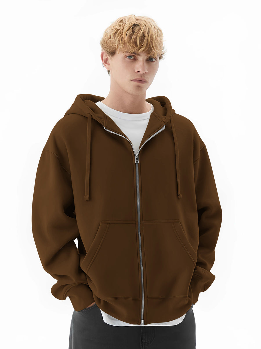 Brown full sleeve monochrome cozy cut sweatshirt for men
