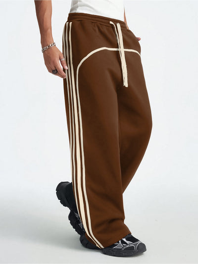 Baggy Fit Side Taped Brown Pant