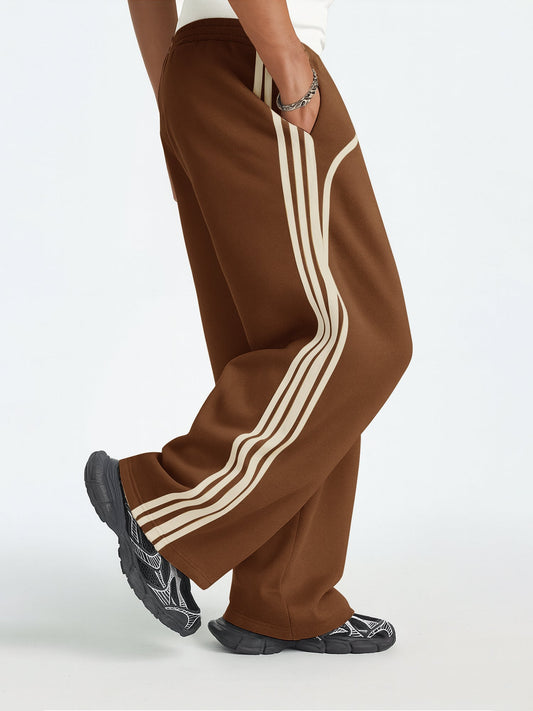 Baggy Fit Side Taped Brown Pant