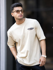 Embroidery & Print Biscuit Half Sleeve T-Shirt