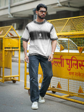 Spray Print White Black Half Sleeve T-Shirt