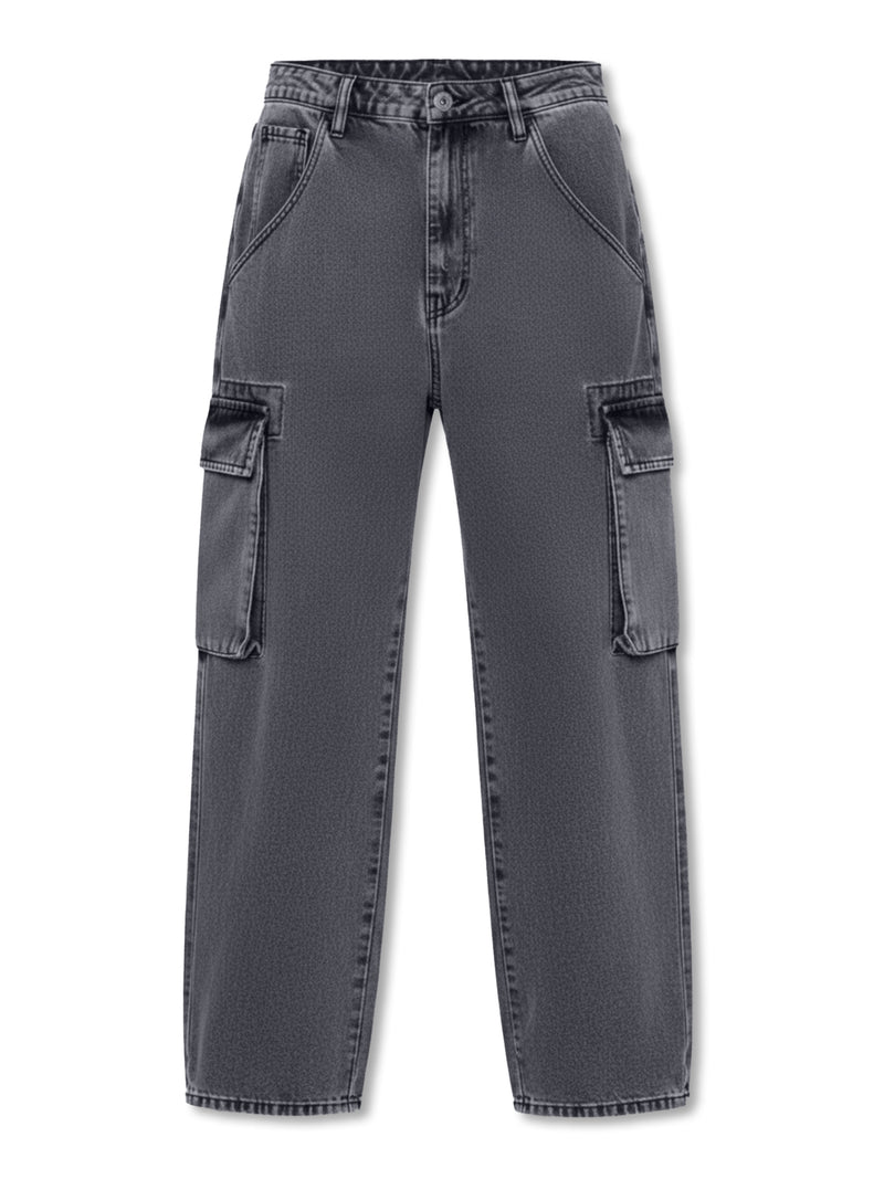 Grey baggy shadow cargo jeans for men