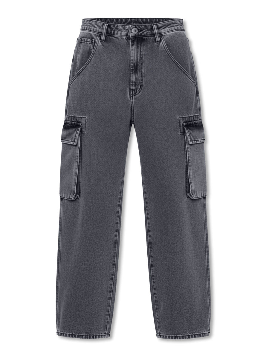 Grey baggy shadow cargo jeans for men
