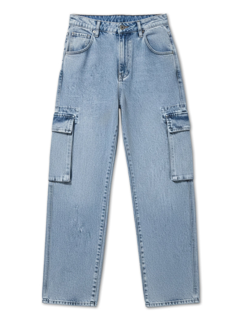 Sky fade baggy cargo jeans for men