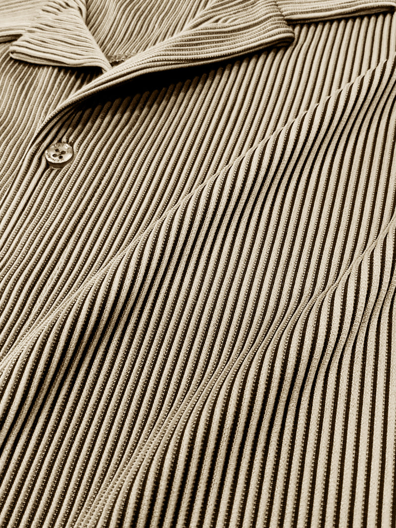 Stripe Textured Beige Half Sleeve Shirt