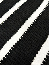 Popcorn Knit Vertical Stripe Black Half Sleeve Shirt