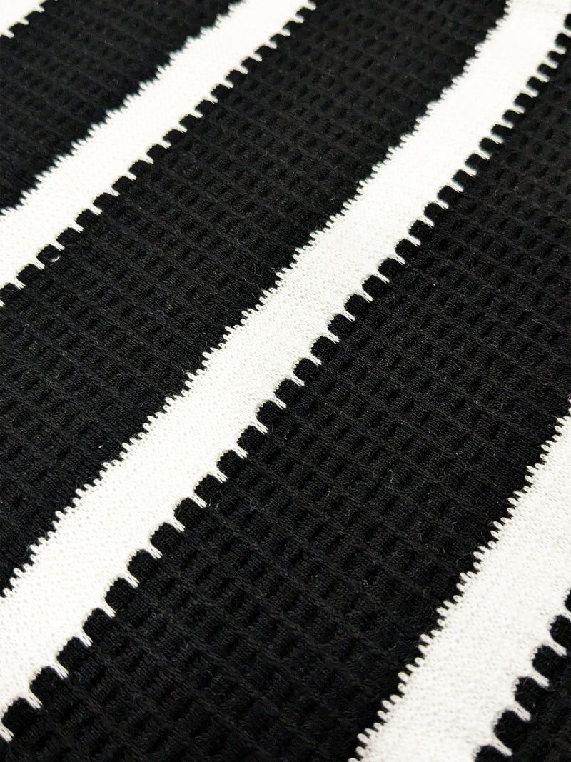 Popcorn Knit Vertical Stripe Black Shirt