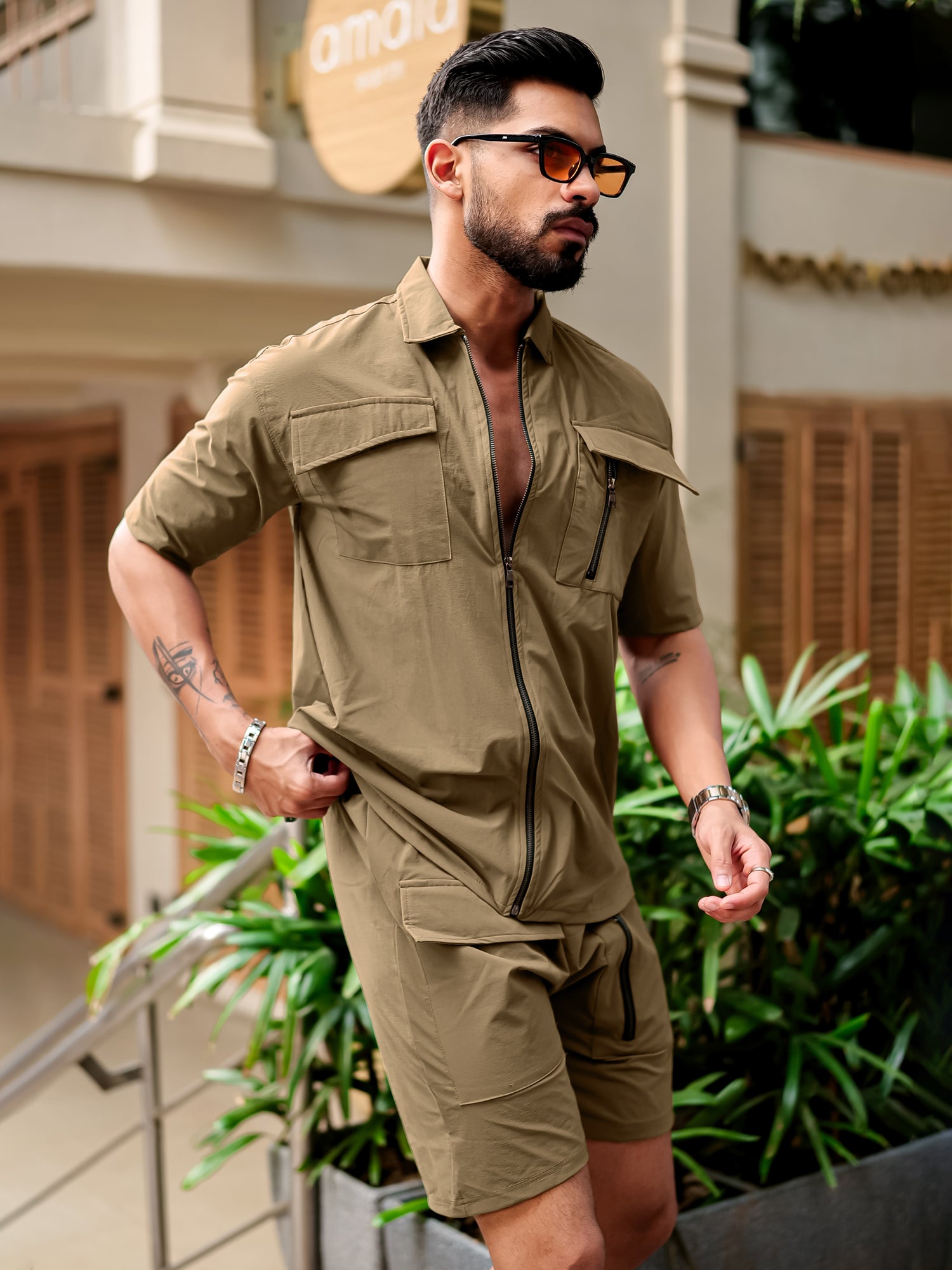 Nylon Utility Co-ord Set in Khaki