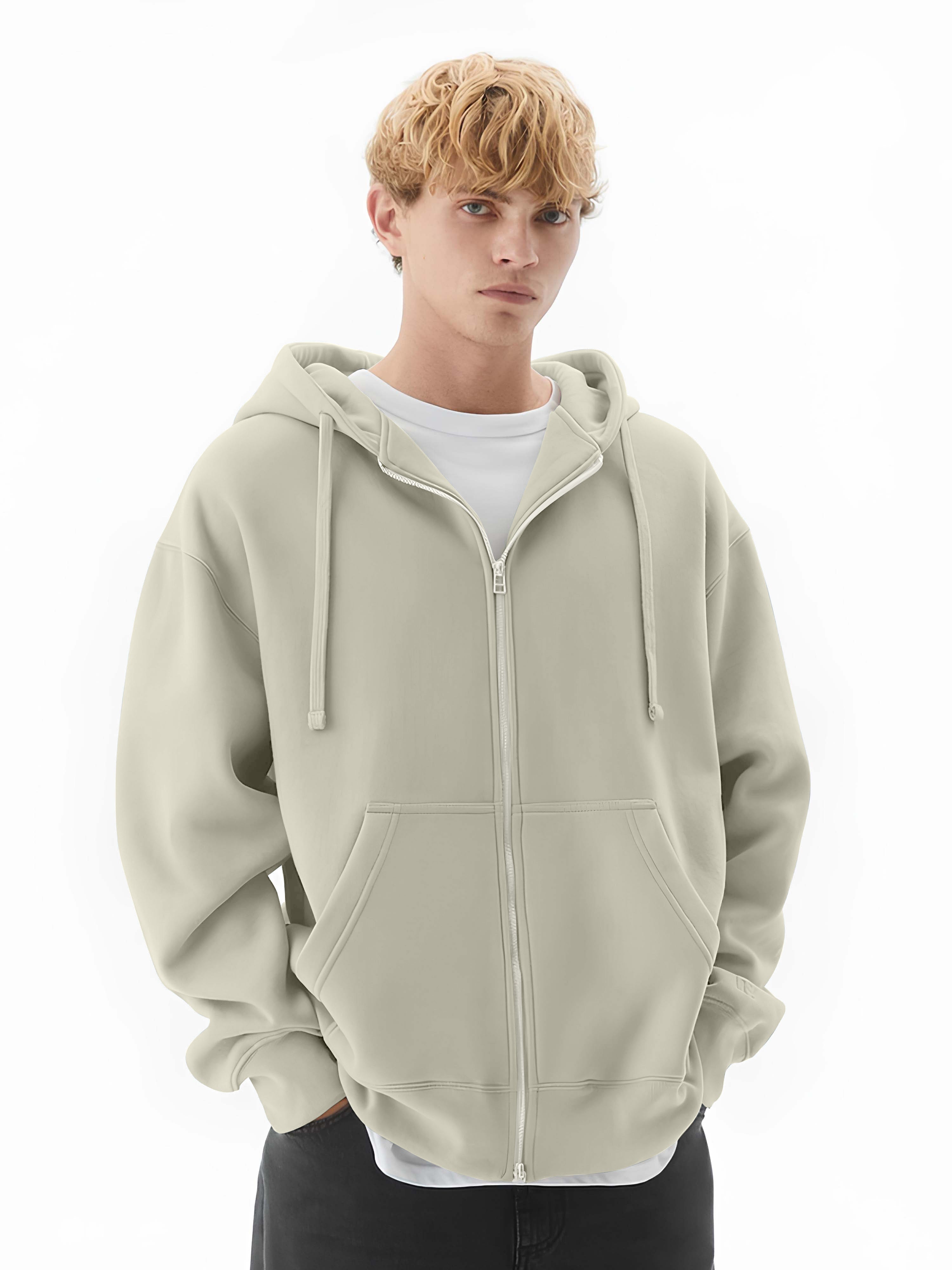 Monochrome Beige Cozy Cut Hoodie Sweatshirt