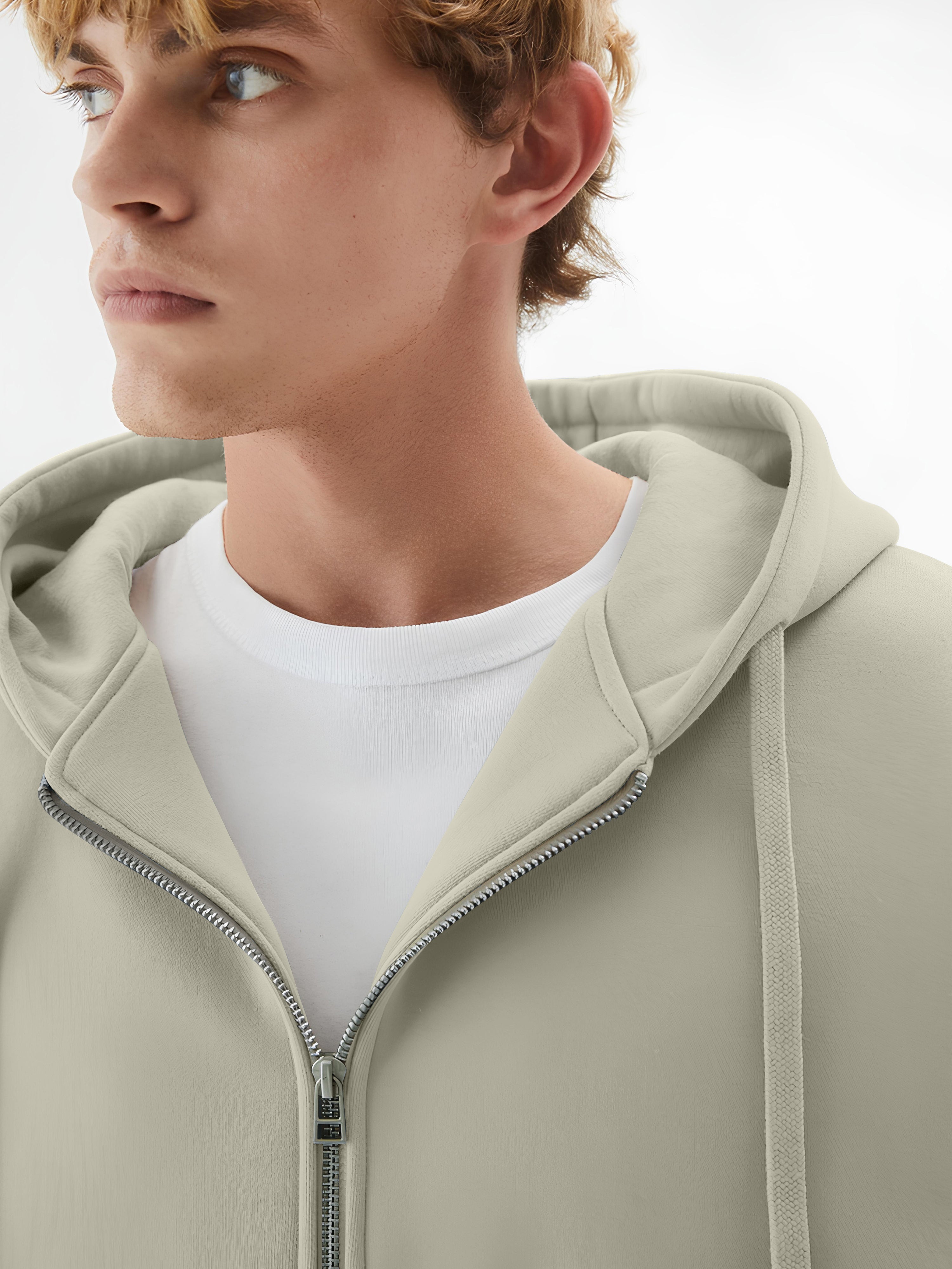 Monochrome Beige Cozy Cut Hoodie Sweatshirt