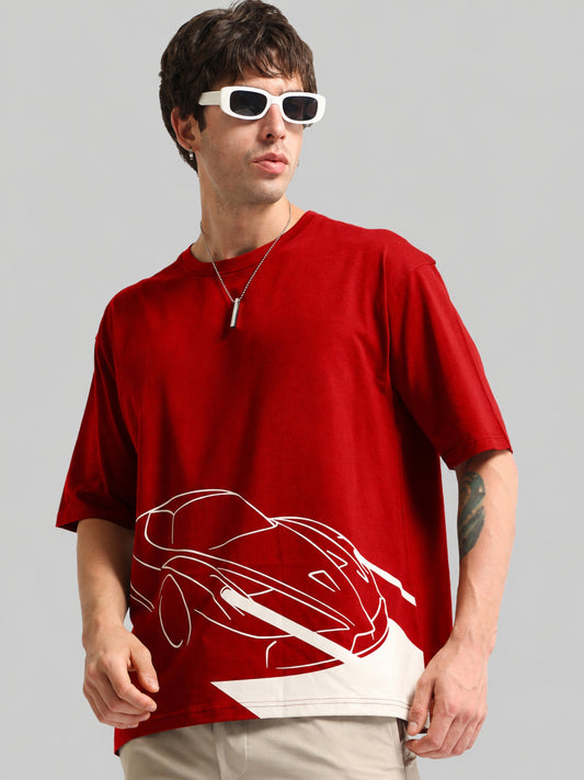 Race Car Red, White Half Sleeve T-Shirt