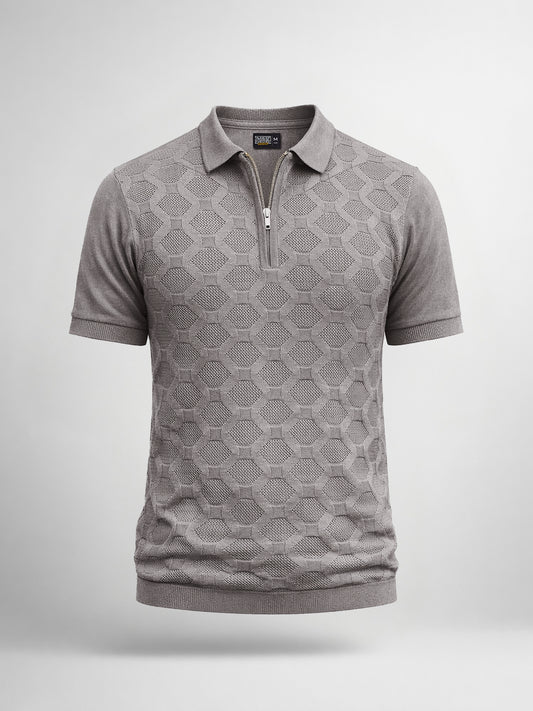 Diamond Knit Dark Grey Slim Half Sleeve Polo T-Shirt