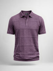 Lavender Pointelle Knit Polo T-Shirt for Men