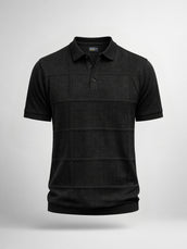 Black Pointelle Half Sleeve Polo T-Shirt