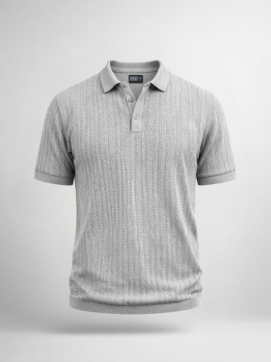 Classic Rib Knit Grey Polo Half Sleeve T-Shirt
