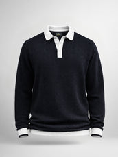 Wave Flat Knit Black Full Sleeve Polo T-Shirt