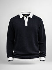 Wave Flat Knit Black Full Sleeve Polo T-Shirt