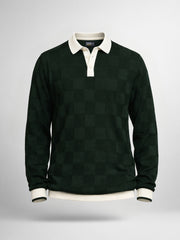 Cubic Knit Dark Green Full Sleeve Polo T-Shirt