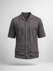 Cubic Knit Dark Grey Half Sleeve Shirt