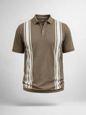 Vertical Stripe Green Flatknit Half Sleeve Polo T-Shirt