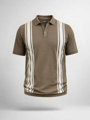 Vertical Stripe Green Flatknit Half Sleeve Polo T-Shirt