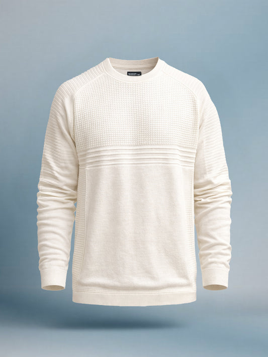 Dobby Knit Cream Full Sleeve T-Shirt