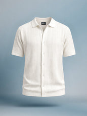 Ribbed FlatKnit White Half Sleeve Shirt