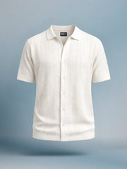 Ribbed FlatKnit White Half Sleeve Shirt