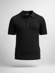 Ribbed Knit Black Polo Half Sleeve T-Shirt