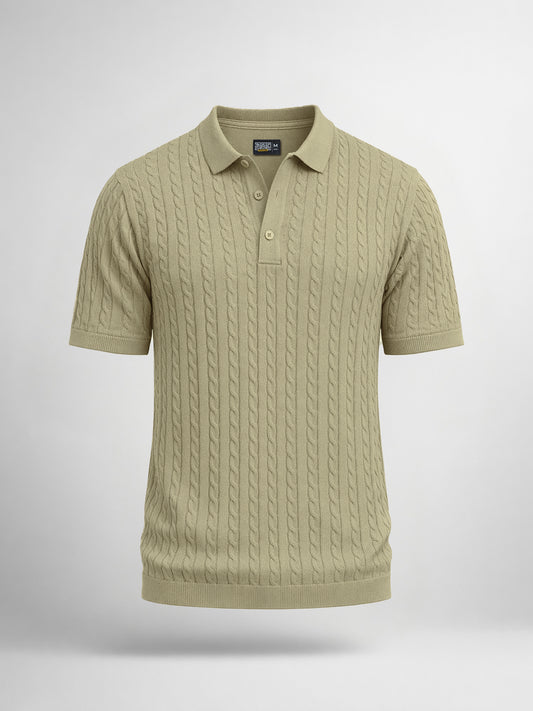 Ribbed Knit Light Green Polo Half Sleeve T-Shirt
