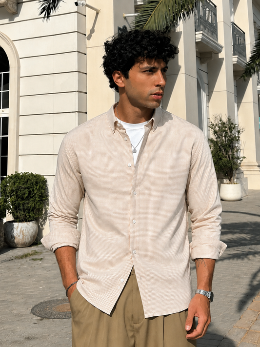 Mini Checks Beige Full Sleeve Shirt