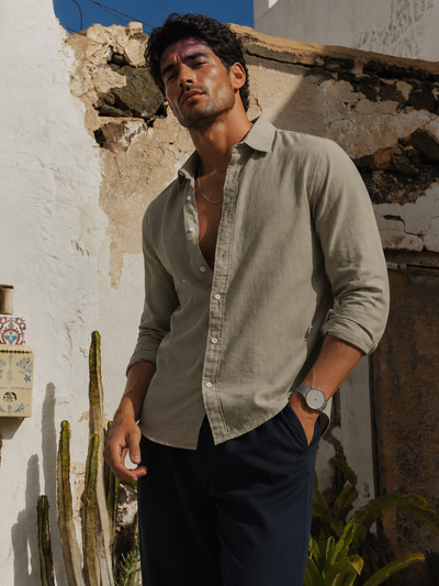 Cotton Linen Tan Full Sleeve Shirt