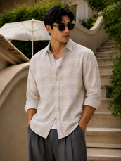 Beige Windowpane Check Shirt